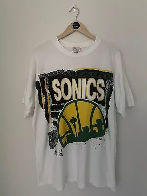 Vintage 90s NBA Seattle Sonics NBA T Shirt Size L Rare Single Stitch Basketball • $38.53