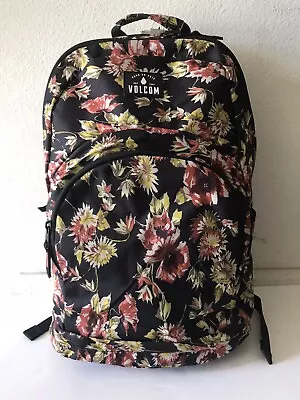 Volcom Black/multi Floral Field Trip Poly Double Zip Laptop Pocket/backpack Nwt • $45.99