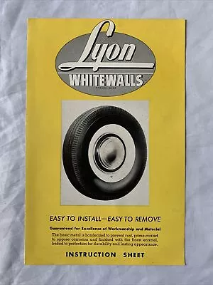 Vintage LYON WHITEWALL Tires Instruction Sheet Brochure Advertisement • $4