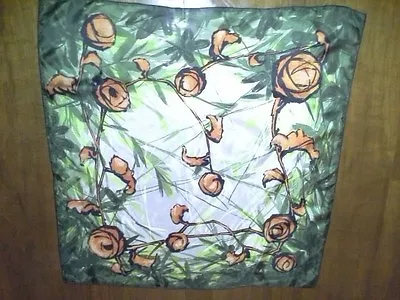 VINTAGE HAND PAINTED SILK SCARF - HAND ROLLED- FLORAL - TRIANGLE - 29  X 28  • $25