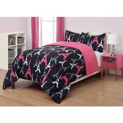 3 Piece Pink And Black Paris Comforter Set Full/Queen • $27.16