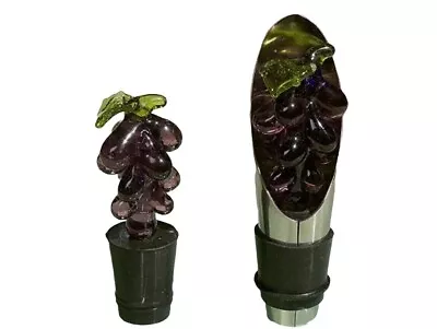 Murano Grape Wine Stopper And Pourer Art Deco Glass With Box • $7.91