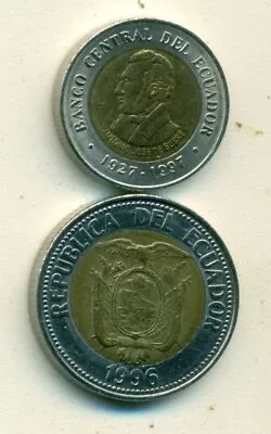 2 DIFFERENT BI-METAL COINS From ECUADOR - 1997 100 SUCRES & 1996 1000 SUCRES • $1.99