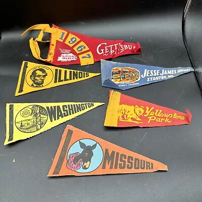 Lot Of 6 1950’s 60’s Felt Travel Souvenir Pennants Antique Vintage • $35