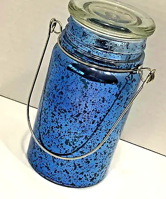 NWOT Mercury Glass Mason Jar BLUE Fairy Light Lantern Timer Valerie Par Hill • $22.77