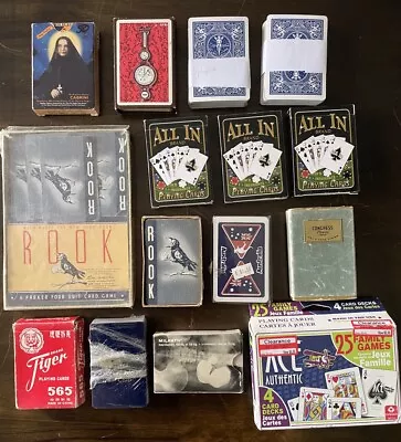 Lot Vintage And Modern Playing Cards Rook Bicycle Ace Tiger - Cheap • $9.99