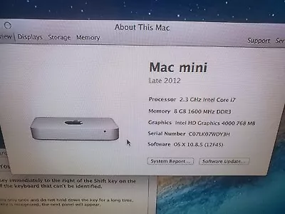 Apple A1347 Mac Mini Core I5-4278U 2.6GHz 8GB RAM 60gb HDD Mac OS Late 2014 -... • $120