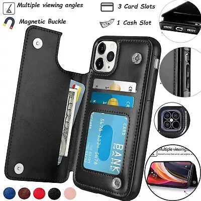 Leather Flip Wallet Card Holder Case Cover For IPhone 7 8 15 Pro XR 12 14 13 Pro • £6.49