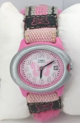 Girl Timex Indiglo Watch T78301 Butterfly Hook & Loop Pink Black Band Date Ind • $26.49