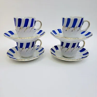 Vintage Ucagco China Blue White Gold Demitasse Cup Saucer Sets Occupied Japan • $58.23