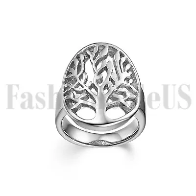 Men Women Stainless Tree Of Life Statement Party Promise Wedding Ring Band 5-12 • $9.99