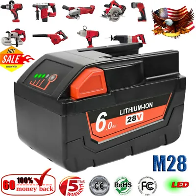 Replacement Battery For MILWAUKEE M28 28V 6Ah Lithium-Ion 48-11-2830 48-59-2819 • $51.99