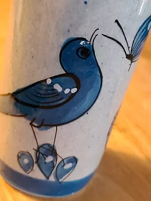 Vtg Tonala Mexican Pottery Vase Blue Bird Floral Butterfly 6.25  Tumbler Cup • $12.99