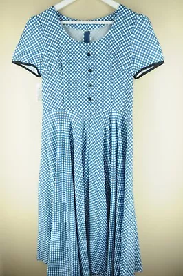 Vintage Women's Blue & White Dot 80's Dress L Large • $29.99