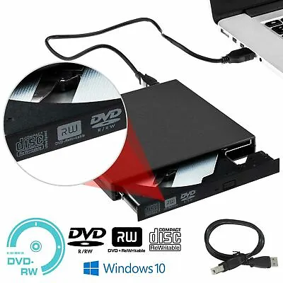 £11.38 • Buy USB 2.0 External DVD CD RW Disc Burner Drive Reader Windows 10 Laptop PC Desktop