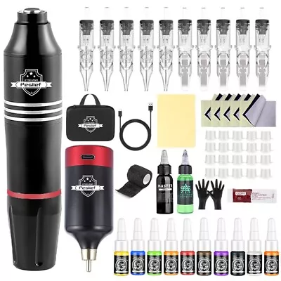 Wireless Tattoo Gun Kit Complete Rotary Pen Machine With Power Supply Ink Needle • $42.99