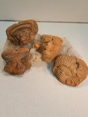 Mayan Aztec Artifacts Effigy Pre Columbian Lot 4 Hand Carved Pottery Clay Heads • $189