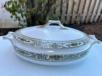 Mepoco Ware Czechoslovakia Floral W/Baskets Serving Bowl W/Lid 7295 12” X 7” • $25