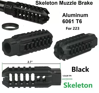 Compact Skeleton Low Concussion Muzzle Brake Compensator 1/2x28 TPI For 223 • $19.99