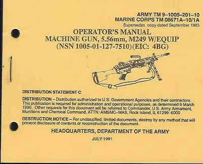 Historical Book For Machine Gun 5.56mm M249 Operator 1991 • $6