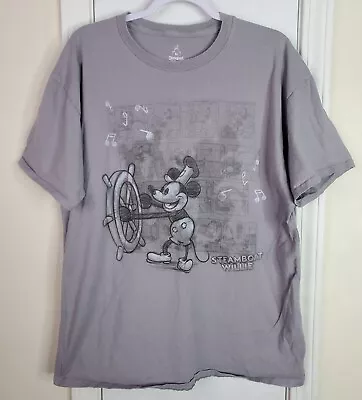 Disneyland Resort Hanes T Shirt XL Short Sleeve Steamboat Willie Mickey Gray • $15.99