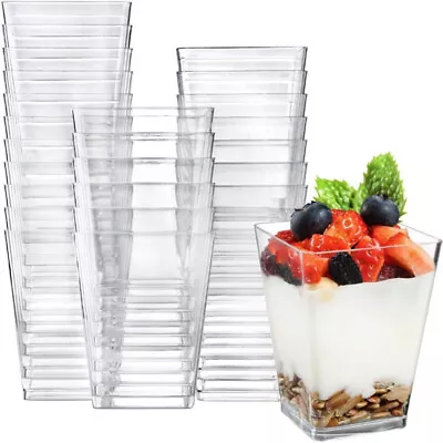 50pcs Dessert Cups Party Small Plastic Dessert Cups Disposable Ice Cream Cup UK • £14.99