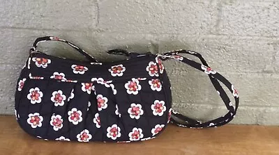 Vera Bradley Small Frannie Pirouette Black With Orange Flowers Shoulder/hipster • $15.50