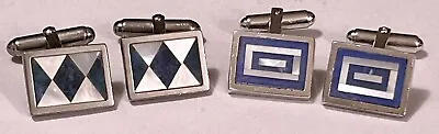 2 Pairs Vintage WALTER E. HAYWARD Sterling Silver MOP & Blue Sodalite Cufflinks • $49.99