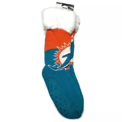 FOCO Miami Dolphins Footy Slipper Socks Warm Winter Aqua Mens 5-9 Womens 6-10 • $24.97