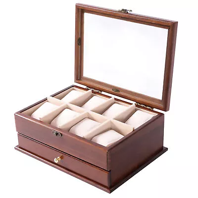 Vintage Watch Box 2 Layers Sycamore Wood Jewelry Large Storage Case Organizer • $37