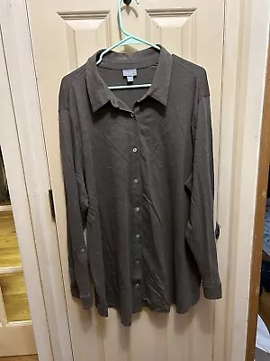 All Cotton Knit Jersey Brown Button Down Shirt Blouse Tunic  J.Jill 2X • $35