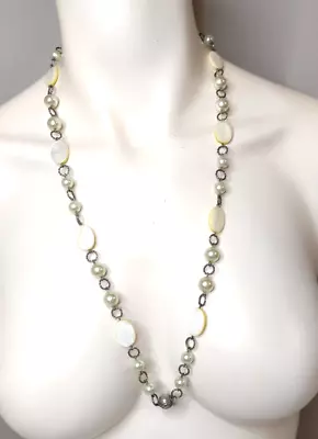 Vintage Shell Pearl Necklace Silver Tone Fashion Jewelry Sale • $8