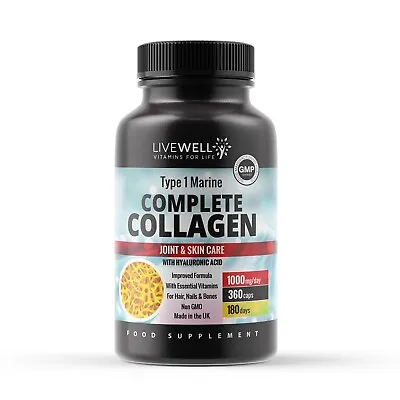 Collagen Tablets – 1000mg Marine Collagen Capsules | Vitamin C E & B2 | UK Made • £44.99