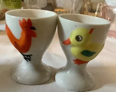 Two Vintage Egg Cups Chicken-Rooster  & Chick Japan • $9