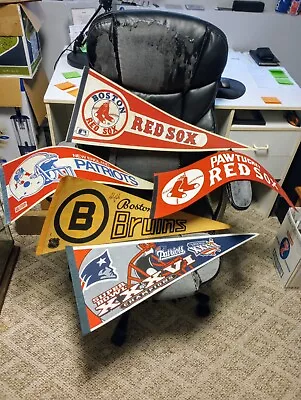 LOT Of 5 Vintage Collectible New England Sport's Pennants From 22-40 Years Ago.. • $19.99