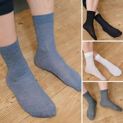 10 Pairs Men Silk Socks Thin Business Ankle Socks Short Leisure Mid Calf Sock + • $7.96