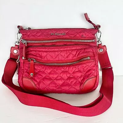 MZ Wallace Downtown Crosby Nylon Leather Crossbody Bag Purse Apple Red Quilted • $125