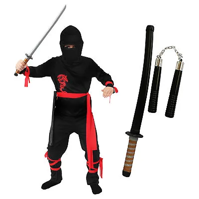 Boys Ninja Halloween Costume Samurai Japanese Warrior Assassin Fancy Dress Child • £7.99