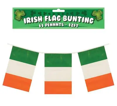 Plastic Irish Flag Bunting 12ft 11 Flags St. Patricks Rugby Party Banner Decor • £3.49