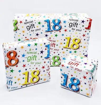 2 Sheets 18th Birthday Wrapping Paper 18 Giftwrap Unisex Multi White (PA-W39) • £2.49