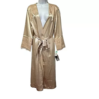 Vtg Marilyn Monroe By Warners Satin Gold Robe Lace Sleeves Peignoir Size P/S • $32.05