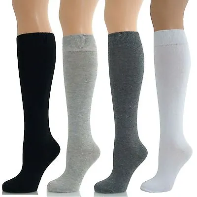 1236 Pairs LADIES GIRLS Long Knee High Plain Cotton School Socks 4/7 • £2.99
