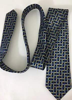 Michelsons Men’s Blue Geometric 100% Silk Geometric 7 Seven Fold Tie 58” X 3.5” • $3.95