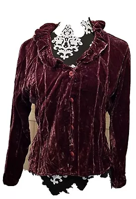 Vintage Marrika Nakk Burgundy Velvet Silk Long Sleeved Jacket O/S M/Lq?? • $150