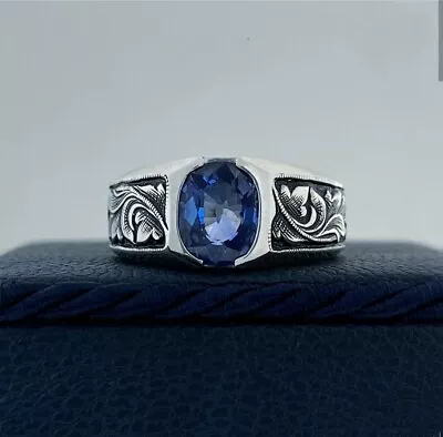 Natural Swiss Blue Topaz Men's Ring Solid 925 Sterling Silver Gift Jewelry Him. • $69.99