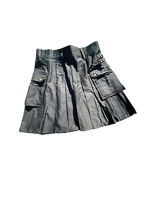 Mens UT Kilts Black Poly Cotton Utility Kilt Pockets Buckles Steampunk Size 38 • $40