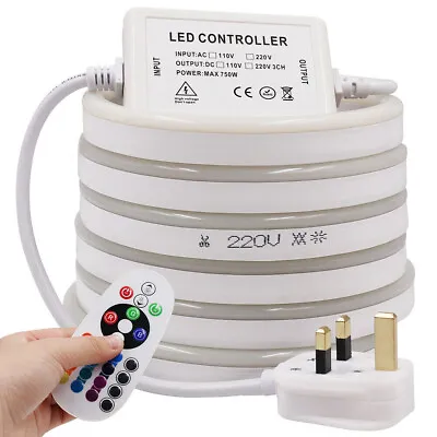 1-50m 220V 240V 2835 LED Neon Strip Light Tube Flexible Rope Waterproof+UK Plug • £22.26