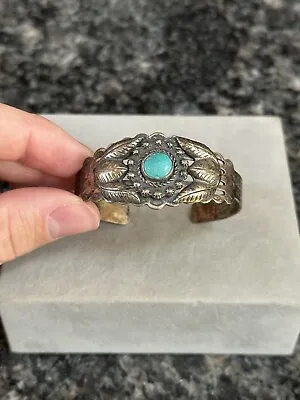 Vintage SANFORD Silver Southwest Harvey Era Turquoise Tribal Cuff Bracelet • $48