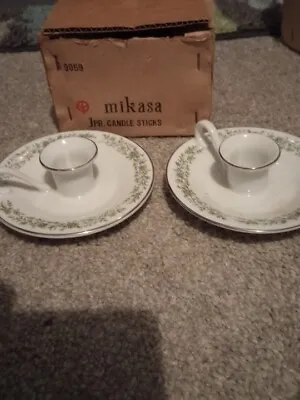 MIKASA ONE PAIR MONTCLAIR CHINA CANDLE STICK HOLDERS G 9059 - NEW IN Open  BOX • $16