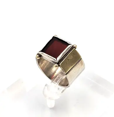 14K Yellow Gold Sterling Silver Carnelian Ring Vintage Hand Made Unique Sz 6.5 • $188